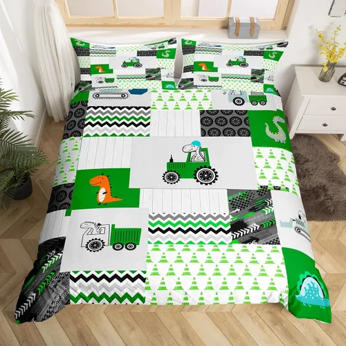 Miniatura 15 de Juego de ropa de cama de construcción, tamaño individual, para niños, camiones, juego de funda de edredón para niños, adolescentes, caricaturas