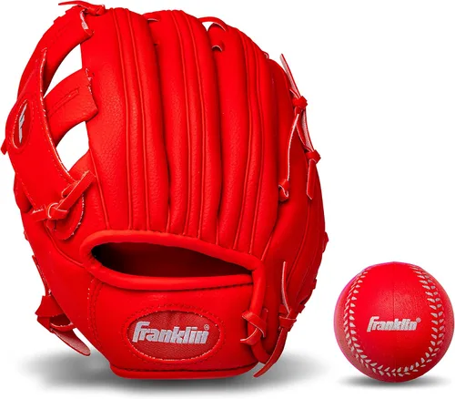 Franklin Sports Guantes de béisbol para niños, guantes de teeball RTP para jóvenes + juego de pelotas, guantes de teeball para niños y niñas, niños