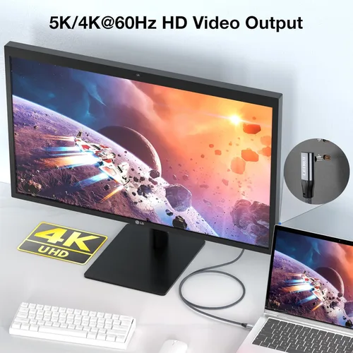 Miniatura 3 de Cable de datos USB C en ángulo descendente, 20 Gbps 90 grados en ángulo USB C 3.2 Gen2x2, cable de video 4K @144, cable de carga rápida PD de 100 W