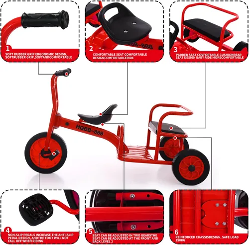 Miniatura 4 de Triciclo para niños de 3 a 5 años, patio de juegos preescolar, triciclos para niños, triciclo tándem para guardería, bicicleta tándem para niños