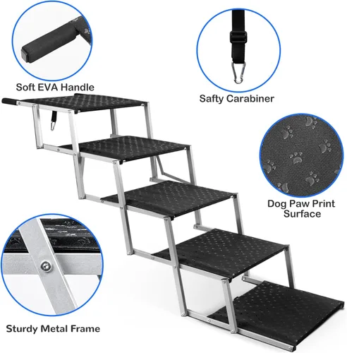Miniatura 4 de Escaleras para perros para autos, escalones plegables para perros grandes, escaleras portátiles para mascotas para autos, camiones, SUV, rampa