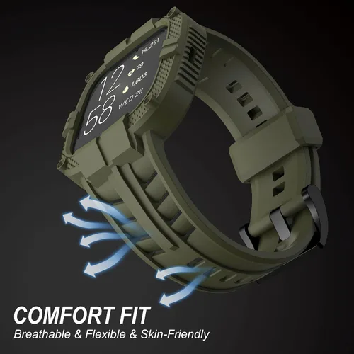 Miniatura 3 de Compatible con Fitbit Versa 2 bandas con funda, correa protectora para hombres, correa deportiva resistente para reloj inteligente, verde militar
