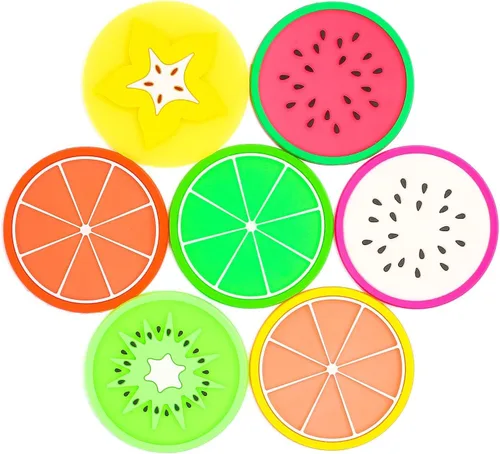 Miniatura 7 de DomeStar Posavasos de frutas, 7 posavasos antideslizantes de 3.5 pulgadas, aislamiento térmico, colorido, único, de silicona, para bebidas, evita