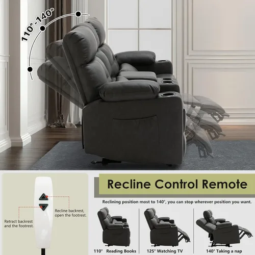 Miniatura 3 de Sofá Biplaza Reclinable Eléctrico con Consola, Sofá Biplaza Reclinable Eléctrico con Calor y Masaje, Reposapiés Extendido, Sofá Biplaza Reclinable