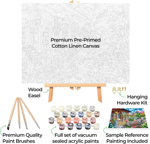 Miniatura 2 de Ledgebay Kit de pintura por números para adultos, lienzo enmarcado para principiantes a avanzados, kit de pintura por números, incluye juego