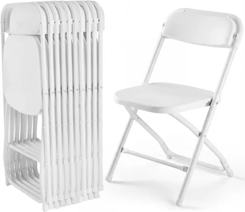 Miniatura 20 de DUMOS Paquete de 12 sillas plegables acolchadas de cuero, asiento comercial apilable portátil para interiores y exteriores con marco de acero, Caqui