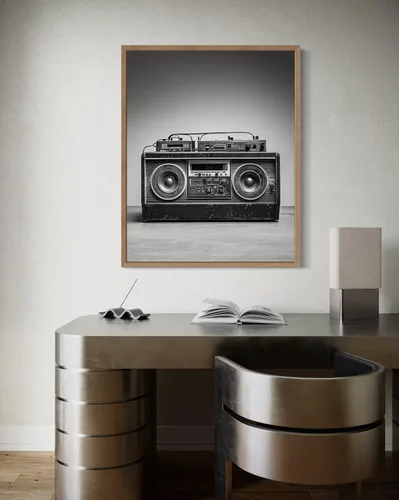 Miniatura 5 de Boombox - Póster musical musical instrumental para pared, color blanco y negro, fotografía, arte musical, dormitorio u oficina, sala de estar