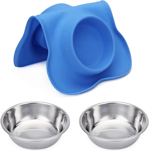 Miniatura 7 de Hubulk - Comedero doble de acero inoxidable con base de silicona antideslizante antiderrames y pala para alimento, para perros pequeños, medianos