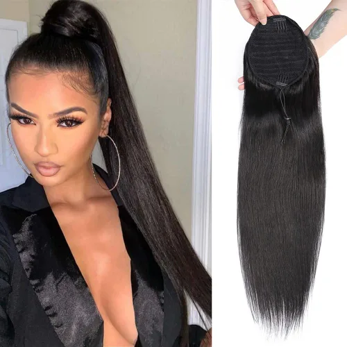 Miniatura 9 de Extensiones de cola de caballo con correa de cabello humano rizado, 100% cabello brasileño sin procesar, cola de caballo, pasta mágica con clip