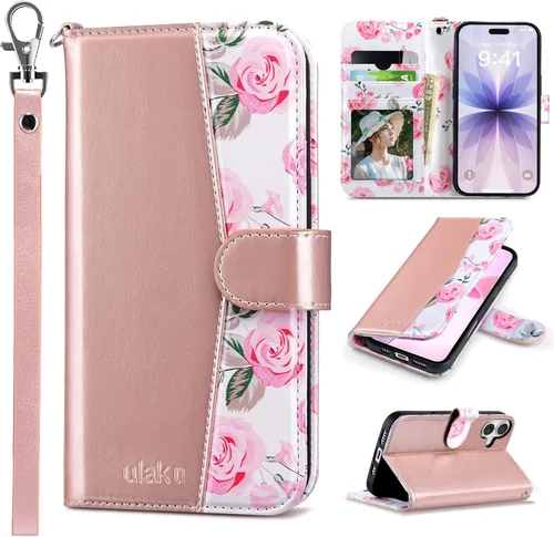 Miniatura 47 de ULAK Compatible con iPhone 15 Estuche tipo cartera para mujer, funda tipo billetera de piel PU premium con tarjetero, función de caballete, estuche