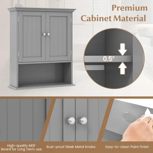Miniatura 7 de GOFLAME Armario de pared para baño, gabinete de medicina montado en la pared que ahorra espacio con estante ajustable, perno de expansión de estante