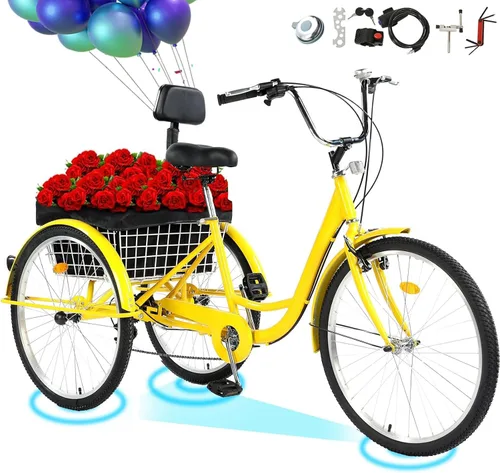 Miniatura 8 de Triciclo para adultos de 24/26 pulgadas, bicicleta de 7 velocidades y 3 ruedas para hombres y mujeres, triciclo de crucero con asiento ajustable