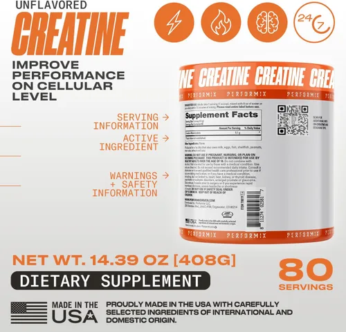 Miniatura 6 de PERFORMIX - Monohidrato de creatina - 5000 mg por porción (0.18 oz) - Pre entrenamiento - Aumenta la masa muscular, mejorar la fuerza y reducir