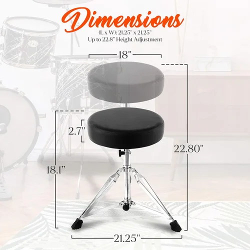 Miniatura 2 de Pyle Taburete de tambor ajustable, portátil con patas de trípode de doble apoyo, asiento acolchado de espuma, perfecto para uso en el escenario