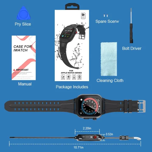 Miniatura 7 de Funda impermeable para Apple Watch de 1.614 in, 1.772 in, 1.732 in, 1.654 in, 1.575 in, 1.496 in, funda IP68 con correa y protector de pantalla