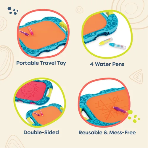 Miniatura 3 de B. toys Tablero de dibujo de agua, juguete de viaje portátil, 4 bolígrafos, tablero de doble cara para niños pequeños, niños mayores de 18 meses