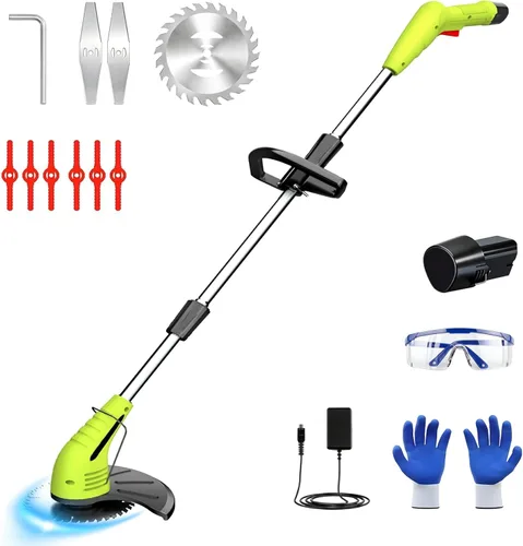 GardenJoy Weed Wacker a Batería: Recortadora de Césped Inalámbrica de 12V con Batería de 2.0Ah, Cargador Rápido y 3 Tipos de Cuchillas de Corte,