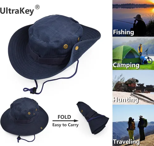 Miniatura 2 de Sombrero de protección solar de ala ancha para exteriores, clásico estilo militar de combate de EE. UU., gorra de sol para pesca, caza, campamento