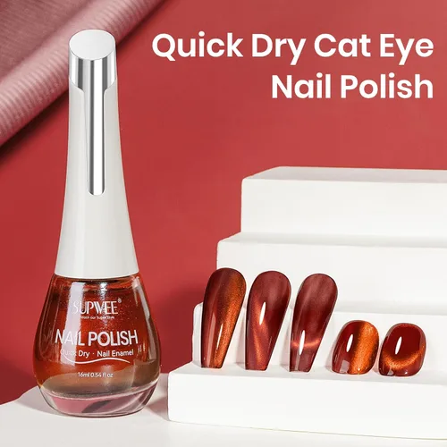 Miniatura 8 de Esmalte de uñas de ojo de gato burdeos sin gel, esmalte de uñas magnético secado al aire para uñas de los pies, secado rápido, alto brillo
