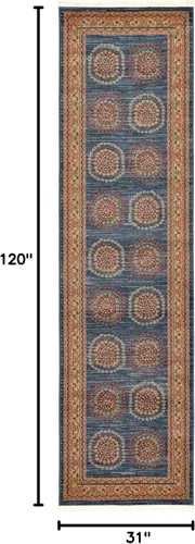 Miniatura 2 de Unique Loom Fars Collection - Alfombra moderna con diseño tribal de medallón con tonos naturales, 2 pies 7 pulgadas x 10 pies 0 pulgadas, azul