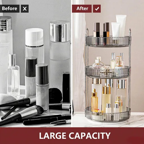 Miniatura 3 de INVSSENE Organizador de maquillaje giratorio de 360°, estante giratorio de maquillaje de baño, estante giratorio de gran capacidad para cosméticos