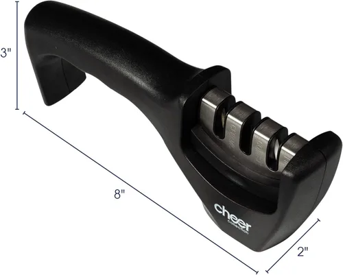 Miniatura 5 de Cheer Collection Afilador de cuchillos 3 en 1, sistema profesional de afilado de cuchillas para restaurar cuchillos de cocina, incluye guantes Negro