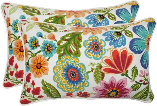 Miniatura 13 de Pillow Perfect - Cojines decorativos florales brillantes para interiores/exteriores, 2 unidades, lumbar - 11.5 x 18.5 pulgadas, verde/rojo Zoe