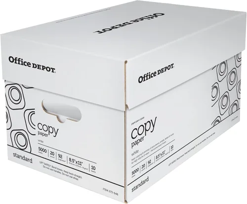 Office Depot Papel de copia blanco, 8 1/2in. x 11in., 20 Lb, 500 hojas por resma, caja de 10 resmas, 40402786