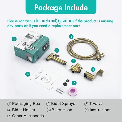 Miniatura 9 de BARROCK Rociador de Bidé Manual para Inodoro, Kit de Rociado de Pañales de Tela para Bebé Hecho de Metal de Acero Inoxidable, Conjunto de Accesorio