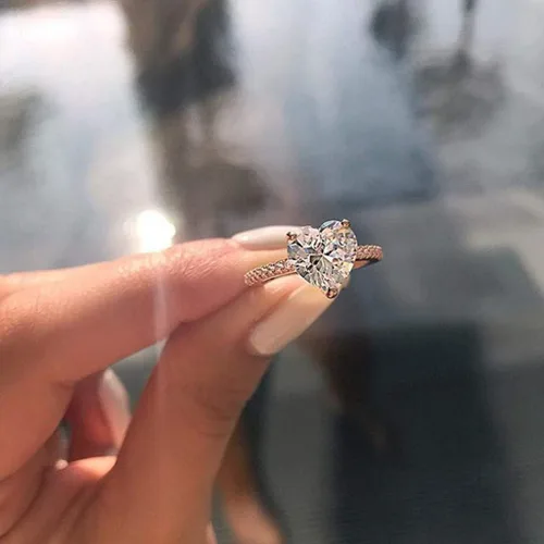 Miniatura 3 de AIMAOMI Anillos de compromiso en forma de corazón para mujer, con incrustaciones de circonita, elegantes y exquisitas joyas de boda (C-plata, 9)