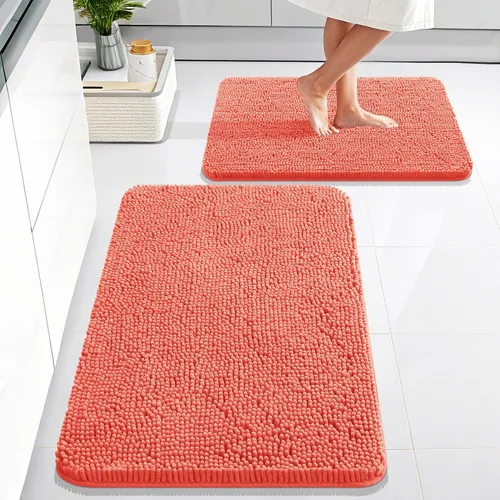 Miniatura 19 de OLANLY Juego de alfombras de baño de 2 piezas, alfombras de baño de chenilla suave y absorbente y alfombra de contorno en forma de U para inodoro