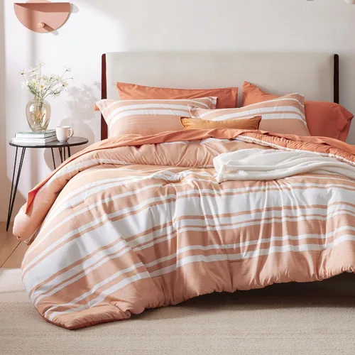 Miniatura 26 de Bedsure Juego de ropa de cama con edredón tamaño individual de 5 piezas, juego de ropa de cama a rayas azules para todas las estaciones, reversible