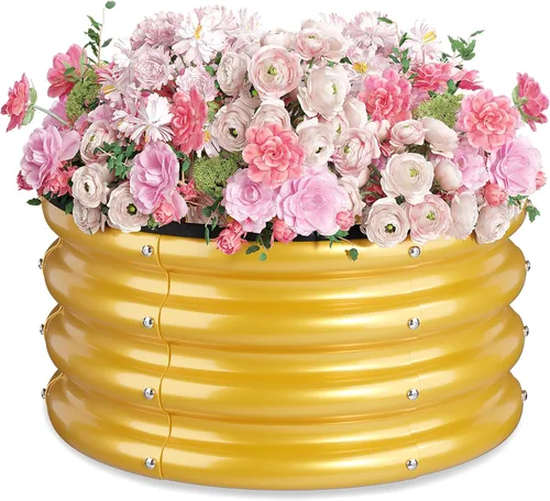 Miniatura 22 de 2 camas de jardín redondas elevadas de 2 x 2 x 1 pies, color plateado, paquete de 1 maceta de acero galvanizado de 0.024 in de grosor con pintura