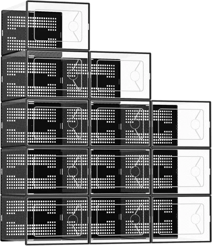 DUMOS Cajas de almacenamiento de zapatos, paquete de 12 contenedores transparentes apilables para zapatos con tapas, organizador de zapatos para