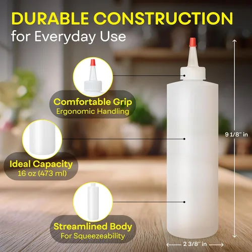 Miniatura 3 de BRIGHTFROM Botellas vacías de 16 onzas, paquete de 2 recipientes para chorro con parte superior roja, sin BPA para condimentos, jarabe, salsa