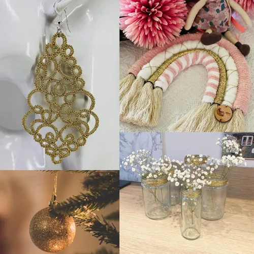 Miniatura 6 de jijAcraft cuerda de oro de 328 pies - hilo de oro metálico de 1.5 mm para envolver regalos sin estiramiento - cordón brillante dorado para envolver