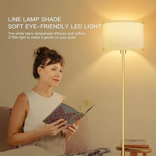 Miniatura 6 de Lámparas de pie doradas para sala de estar, lámpara de pie moderna, pantallas blancas, interruptor de pie, lámparas de poste simple lámpara alta