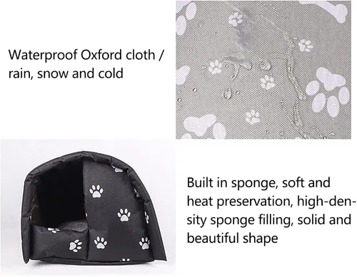Miniatura 6 de Casa de invierno para gatos para exteriores, resistente a la intemperie, impermeable, impermeable, plegable, relleno de algodón grueso, refugio