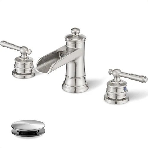 Grifo de baño generalizado de 4 a 16 pulgadas de níquel cepillado, grifo de cascada de latón para fregadero de baño, 2 asas con mangueras de agua