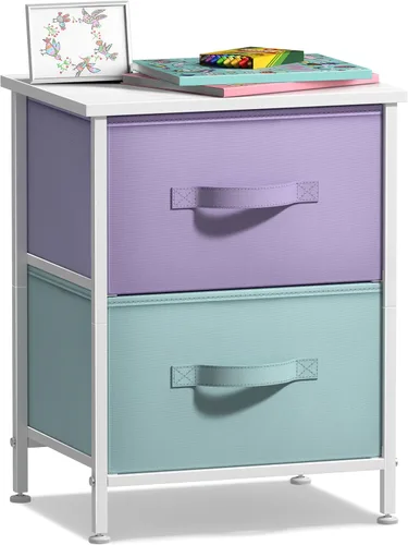 Miniatura 21 de Sorbus - Mesita de noche con 2 cajones - Muebles de noche para niños, mesa auxiliar, mesita de noche - Estructura de acero, tablero de madera