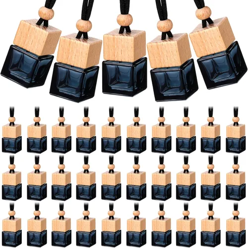 Miniatura 9 de 50 piezas de ambientador de coche colgante, botellas de difusor de coche negro, botellas de perfume de vidrio vacías, ambientador difusor colgante