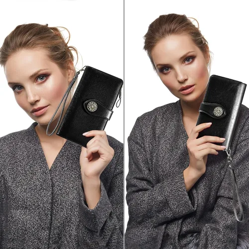 Miniatura 5 de Travelambo Cartera de mujer con bloqueo RFID para tarjetas de crédito, cartera de cuero de gran capacidad