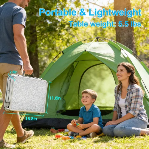 Miniatura 3 de YUFIFAIRY Mesa de campamento plegable pequeña, mesa portátil de 2 pies con 3 alturas ajustables, mesa de picnic plegable ligera de aluminio con capa