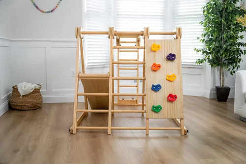 Miniatura 7 de Avenlur Juego de juego interior 7 en 1 para niños de 2 a 6 años con tobogán, pared de escalada, escalera, red, barras, columpio, anillo - EE. UU