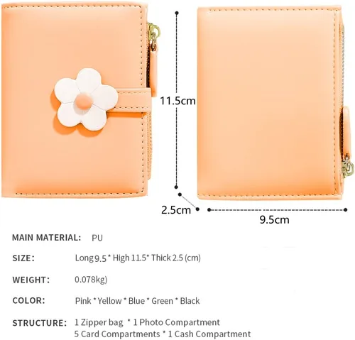Miniatura 60 de MEISEE Billetera pequeña para niñas y mujeres, billetera de tres pliegues, bolsillo para efectivo, con estampado de flores, monedero con ventana