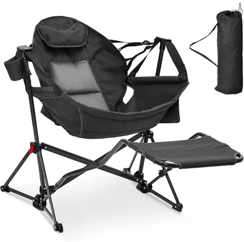 Silla de camping tipo hamaca Ainfox con reposapiés, sillas plegables portátiles con balanceo para adultos, para exteriores, con soporte para tazas,