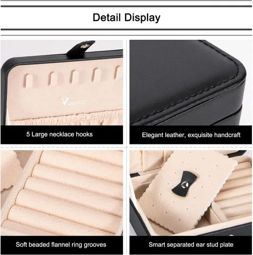 Miniatura 3 de Voova Pequeña caja organizadora de joyas, estuche de viaje para mujeres, adolescentes, niñas, mini cajas de almacenamiento de joyas portátiles