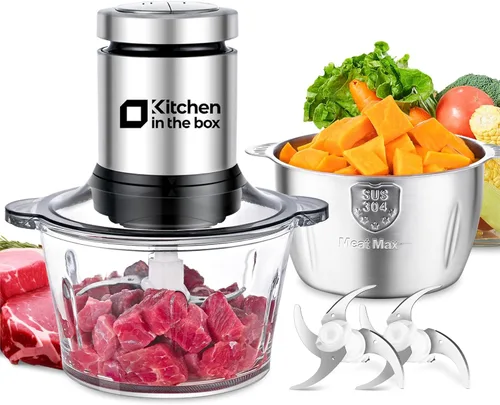 Kitchen in the box Procesador de alimentos, picadora eléctrica de carne y picadora de alimentos con potente picador de verduras de 400 W, 2 cuencos