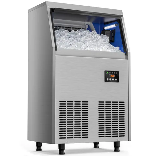 Miniatura 10 de Coolski - Máquina comercial para hacer hielo de acero inoxidable, 100 libras/24 horas, con capacidad de almacenamiento de hielo de 34 libras, debajo