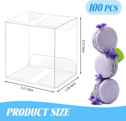 Miniatura 2 de Newbested Paquete de 100 cajas de plástico transparente para macarrones, dulces de chocolate transparente, bolas de malta, mini cajas de embalaje